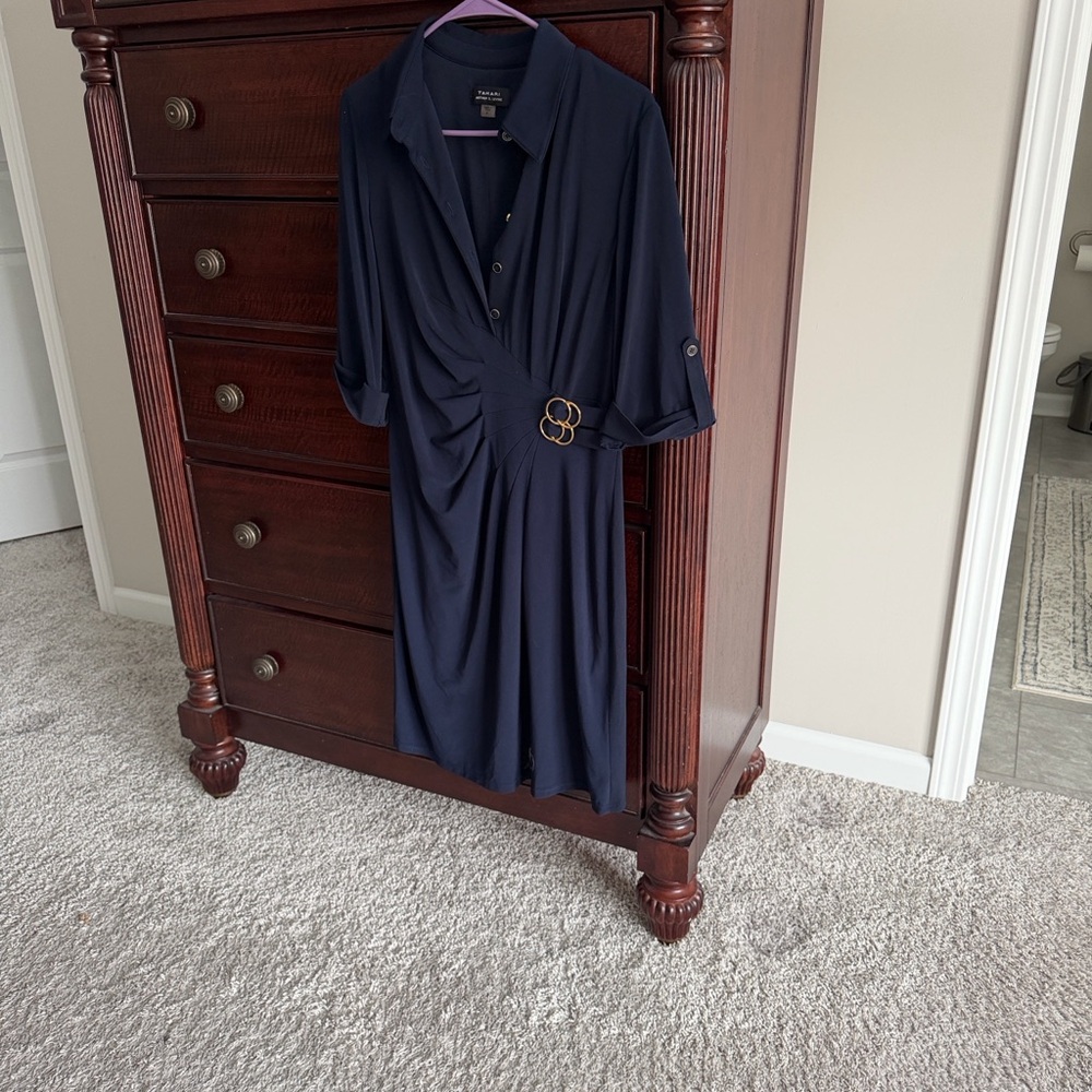 Elegant Navy Dress with Gold Accents